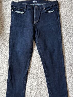 Lands' End Men’s traditional fit Straight Jeans - Dark Blue Denim